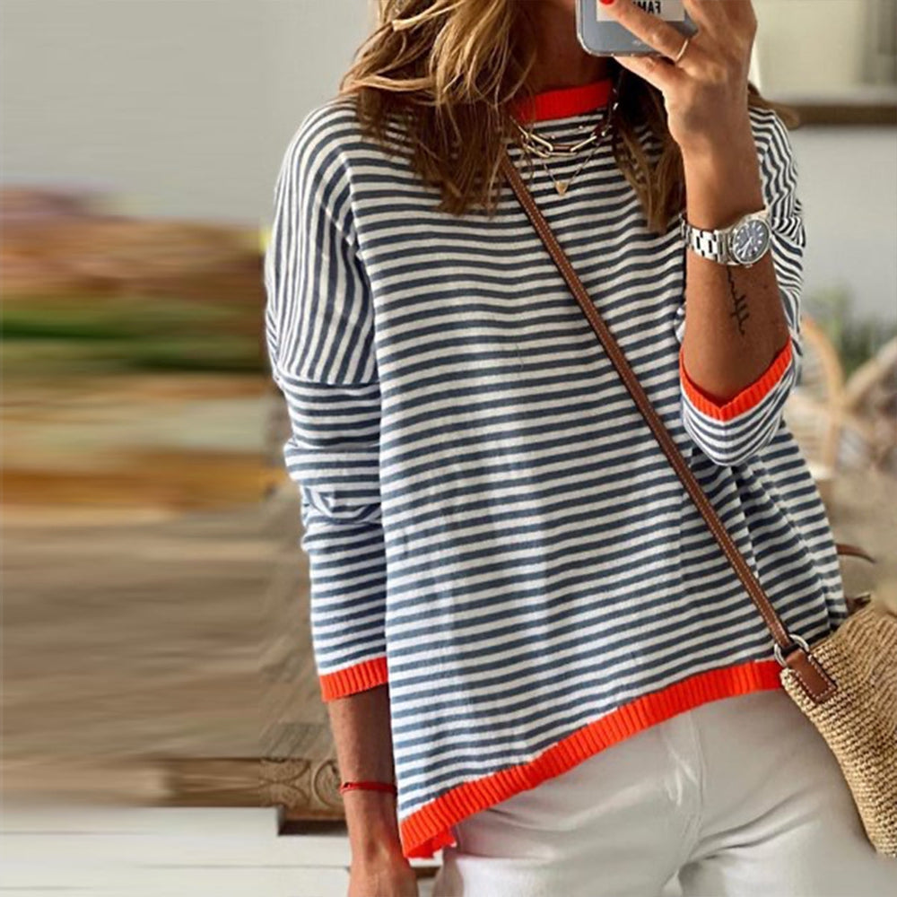 Solana | Blue and White Striped Long Sleeve Top