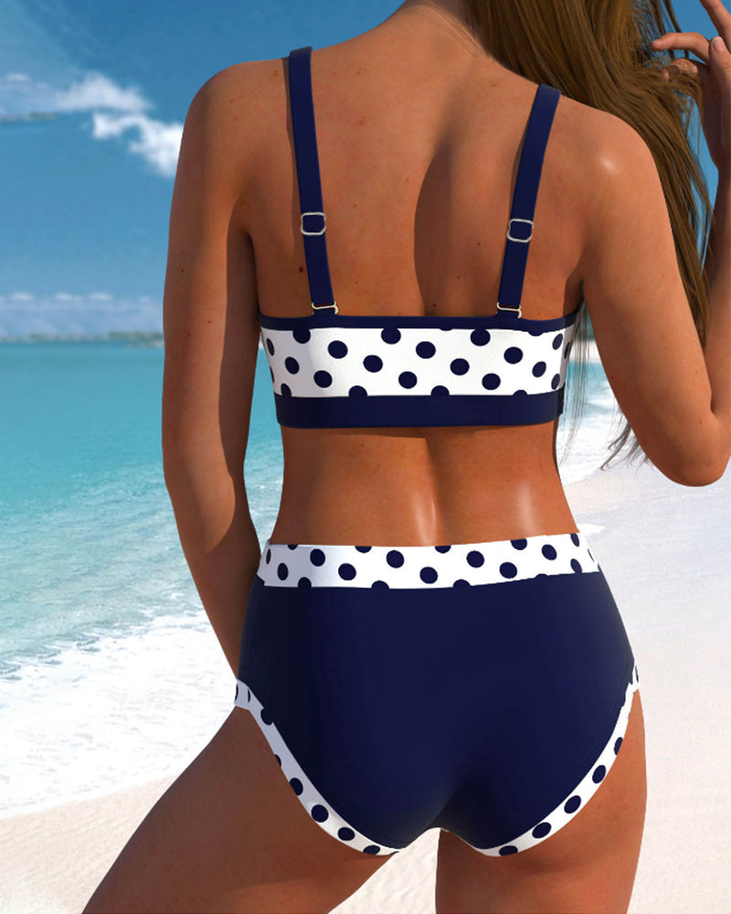 Liesbeth | High-Waisted Polka Dot Bikini with Patchwork Design