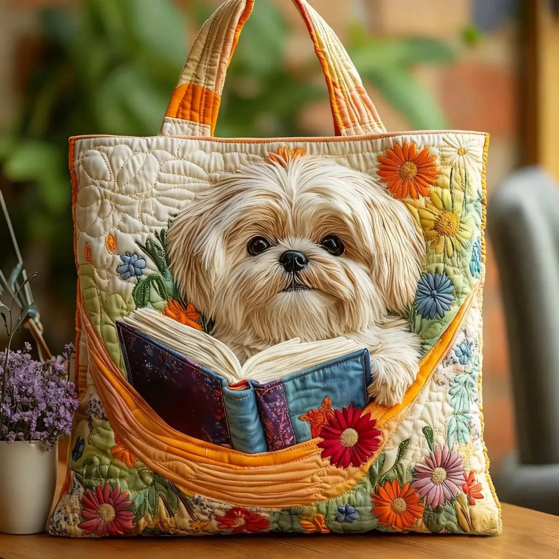 Milo | Handmade Shih Tzu Bag with Book and Flowers