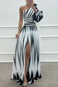 Shiloh | Elegant Striped Maxi Dress with One Shoulder