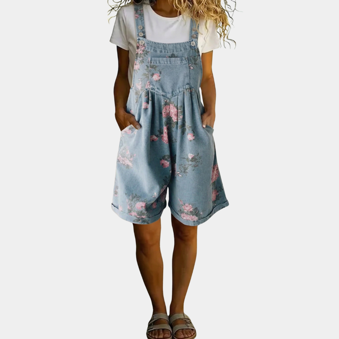Judy | Vintage Washed Floral Denim Jumpsuit