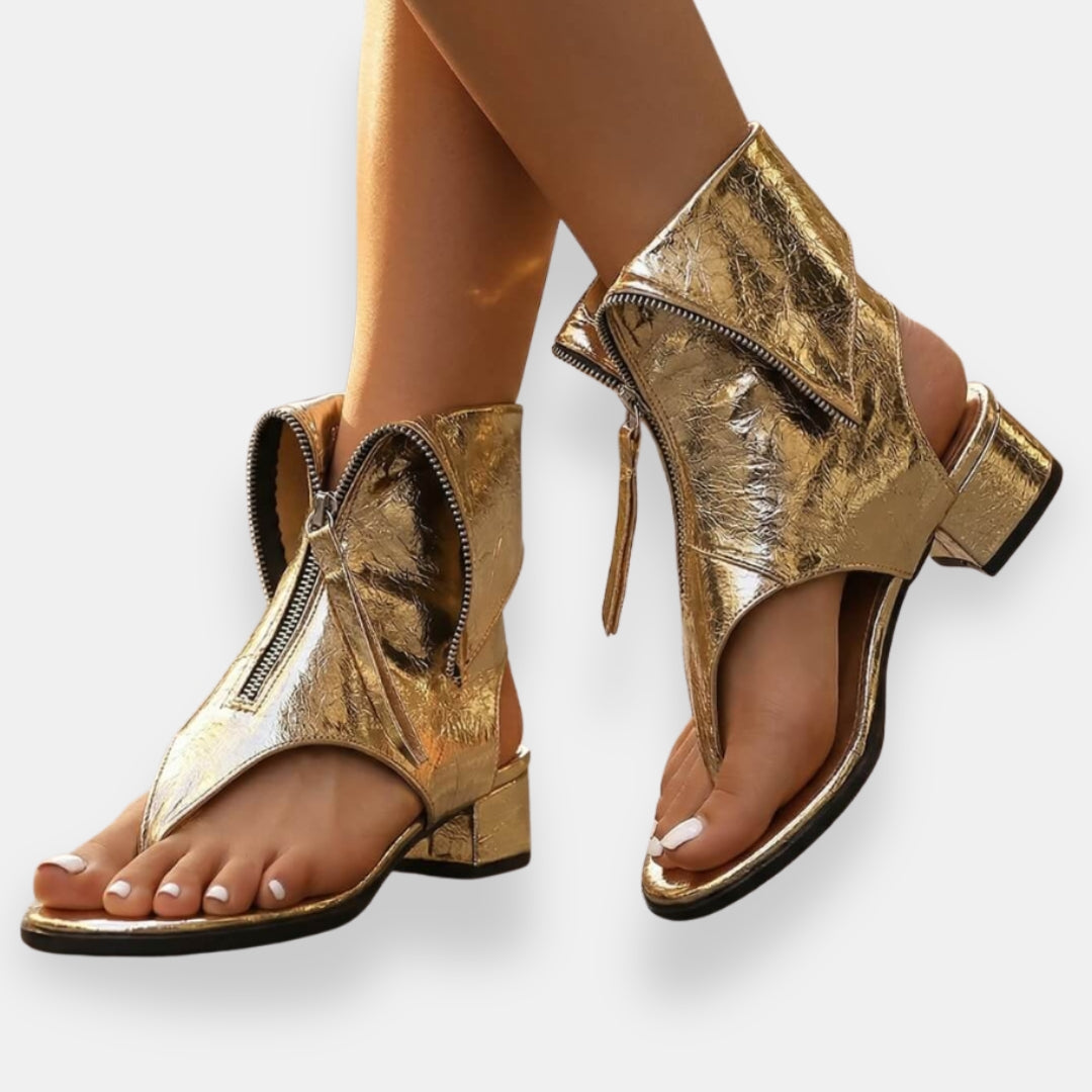 Olliana | Metallic Zip Sandals