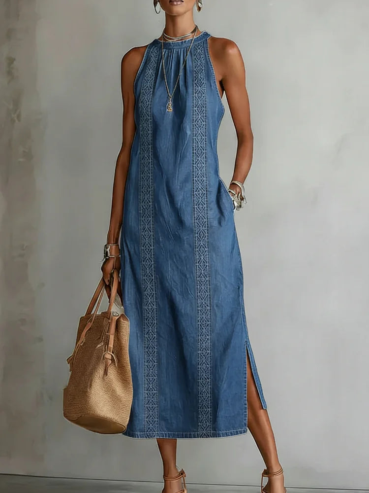 Julia | Retro Lace Denim Dress