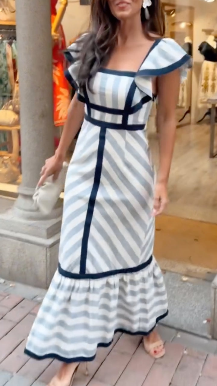 Divina | Retro Striped Maxi Dress