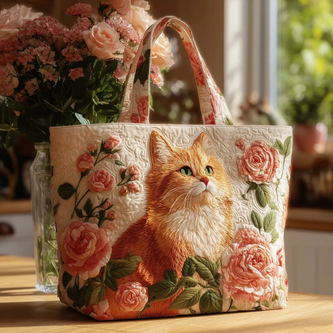 Flora | Artisanal Red Cat Bag with Roses
