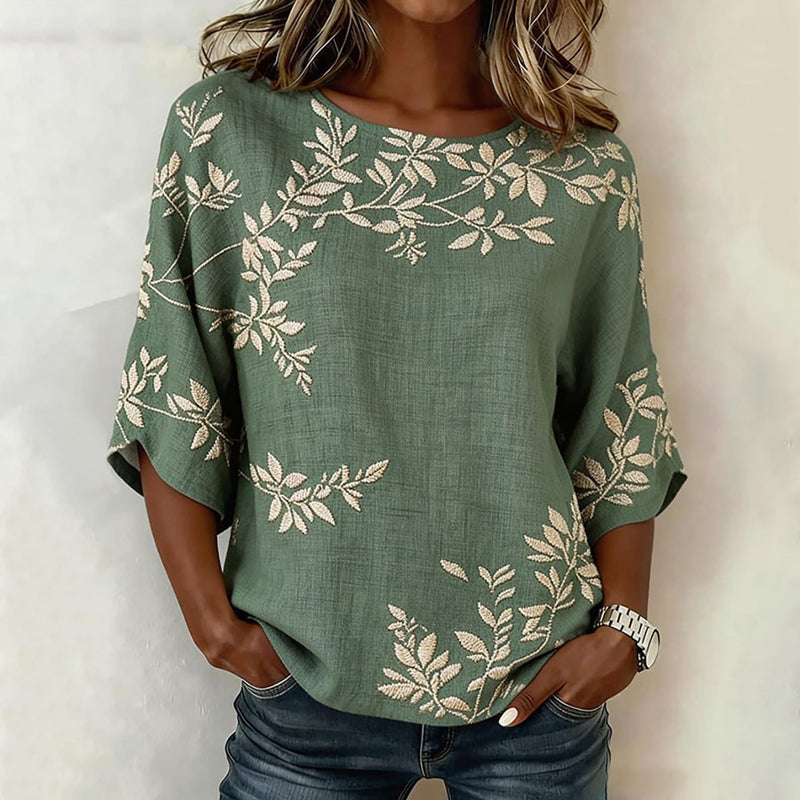 Élise | Vintage Leaf Print Blouse
