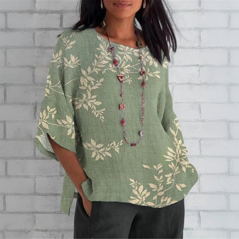 Élise | Vintage Leaf Print Blouse