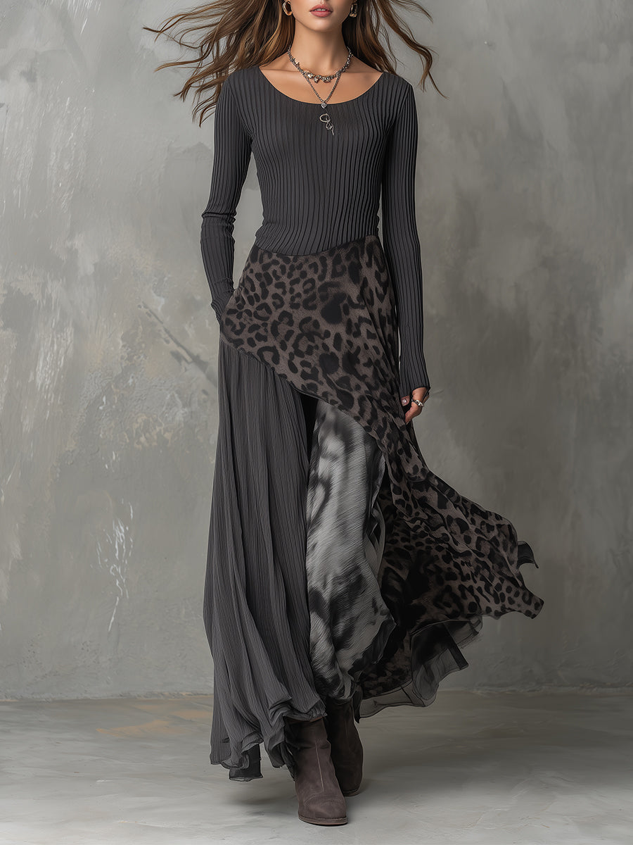 Martina | Long bohemian-style dress with leopard print