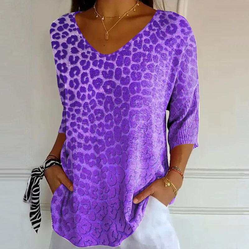 Léna | Vintage Printed Casual V-Neck T-Shirt