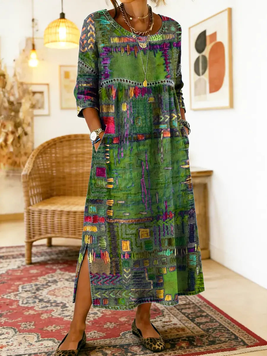 Moira  | Denim Dress with Ethnic Patchwork