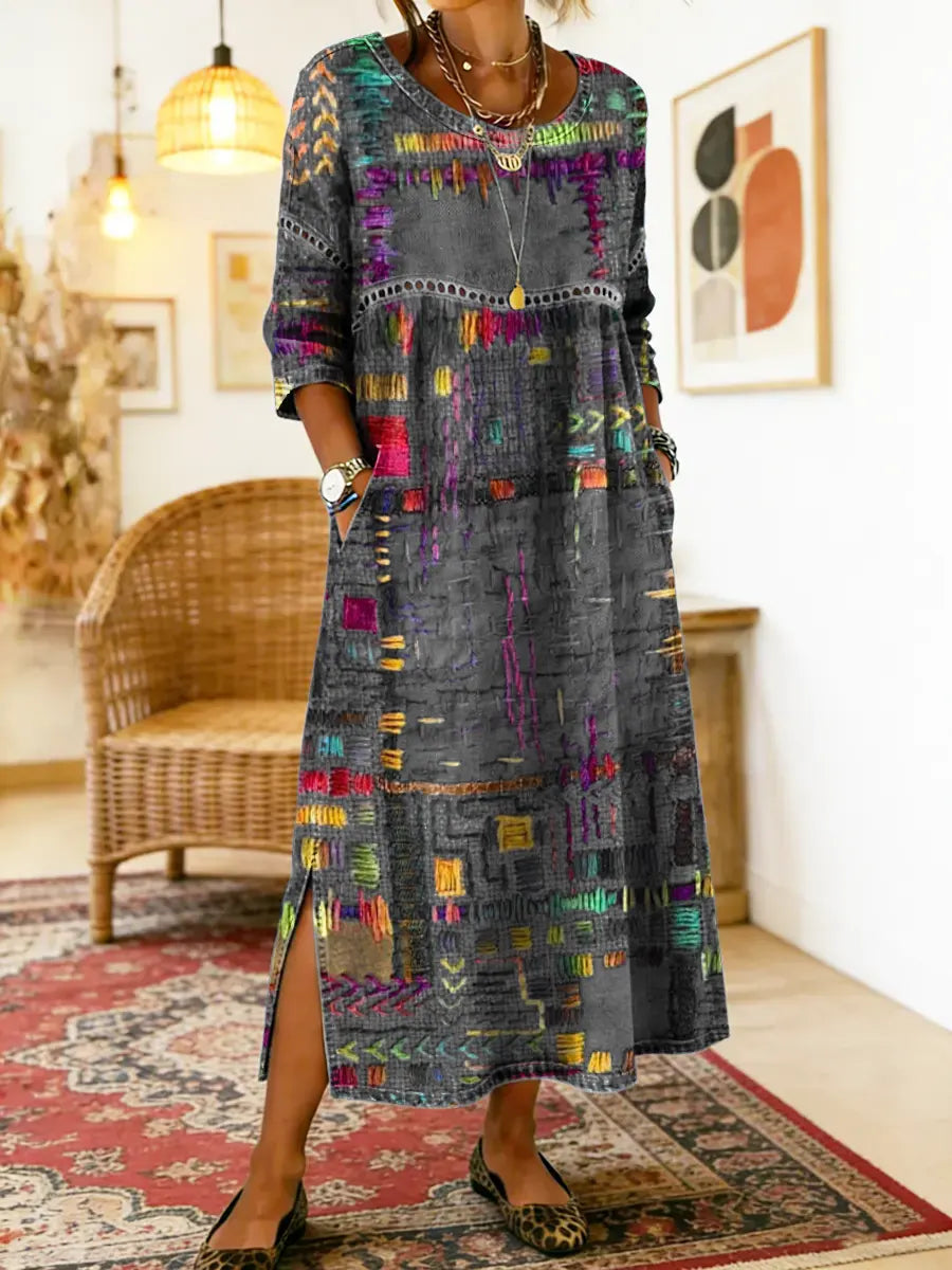 Moira  | Denim Dress with Ethnic Patchwork