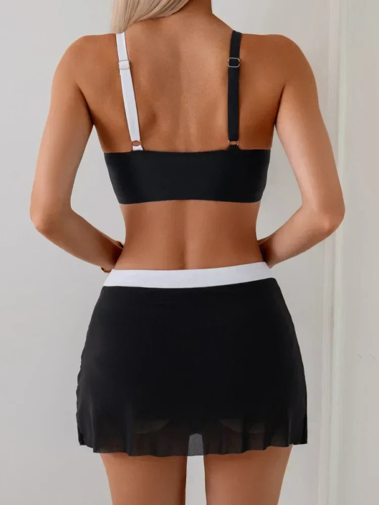 Vivian | Color Block Bikini Set with Swim Skirt
