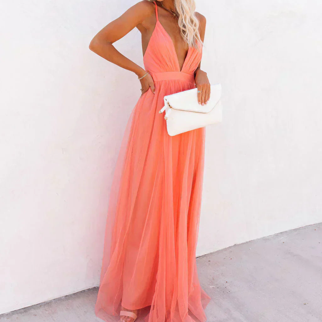 Daphne | Coral Light Maxi Dress