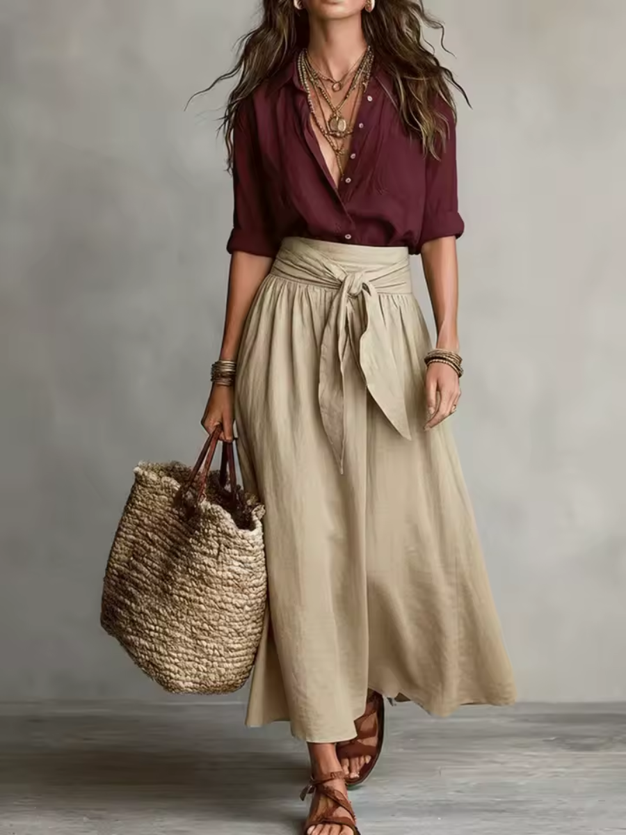 Elmara  | Elegant Two-Piece Set With Midi Skirt