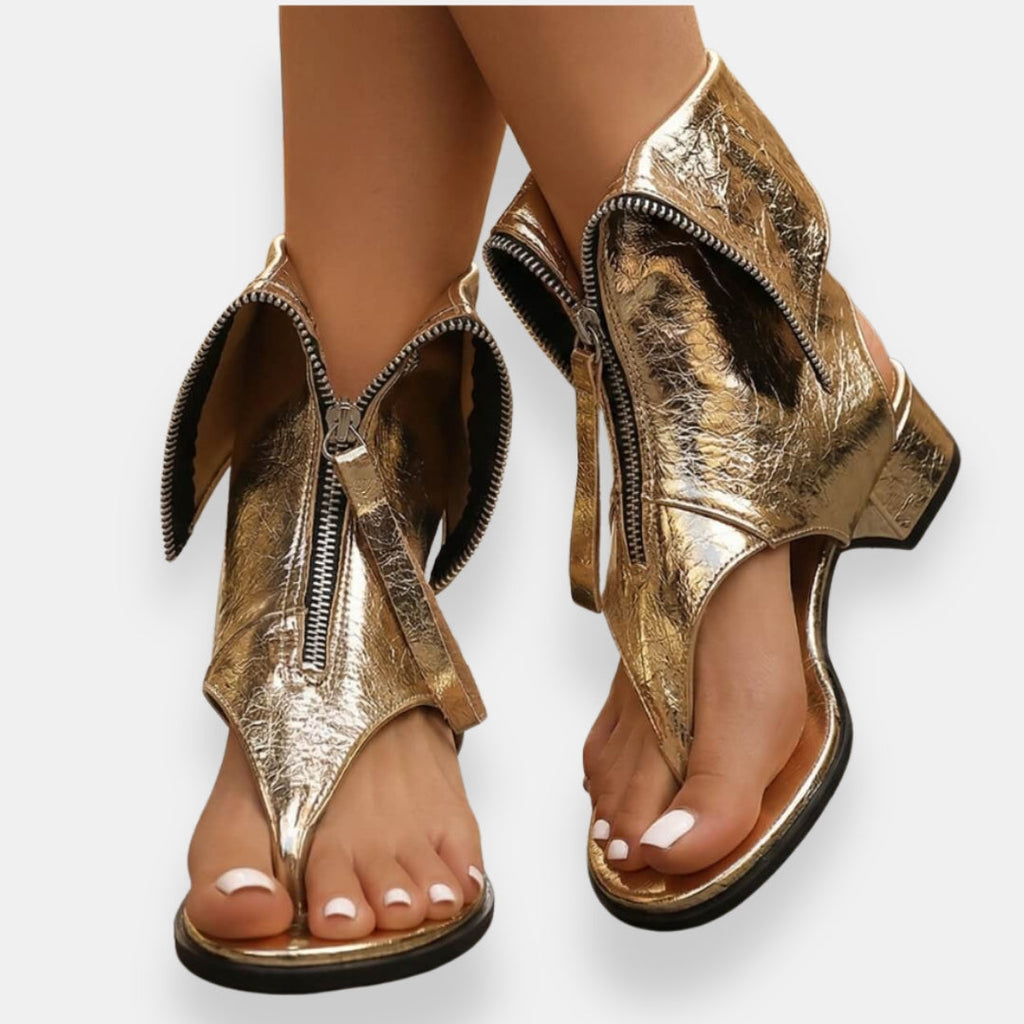 Olliana | Metallic Zip Sandals