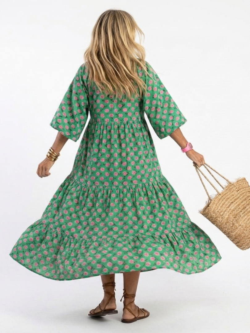 Francesca | Floral Print V-Neck Tiered Midi Dress
