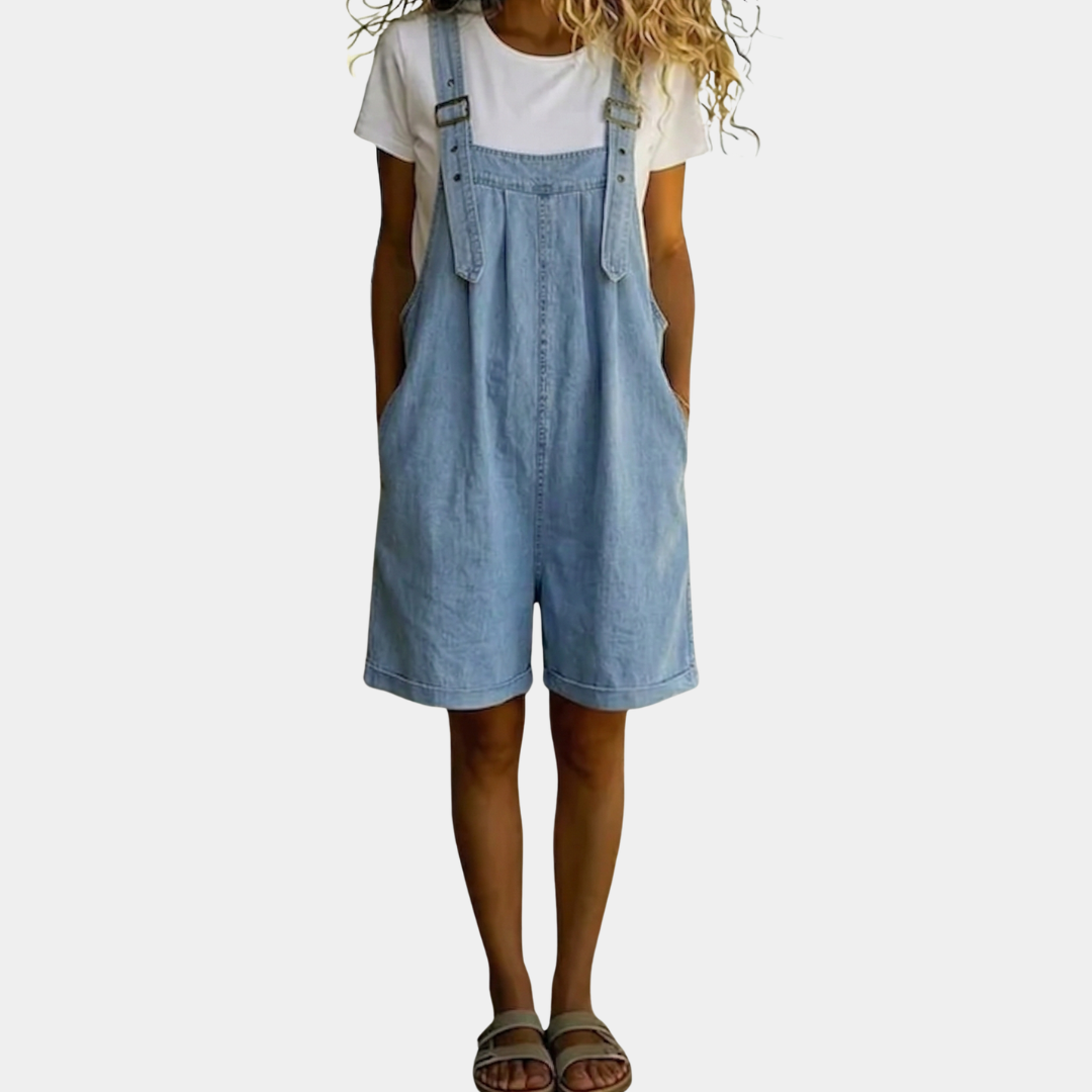 Clara | Light Blue Denim Short Overall