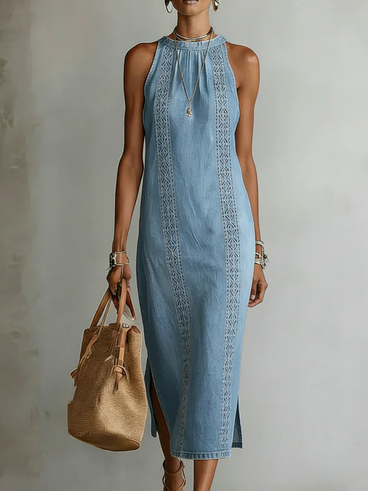 Julia | Retro Lace Denim Dress