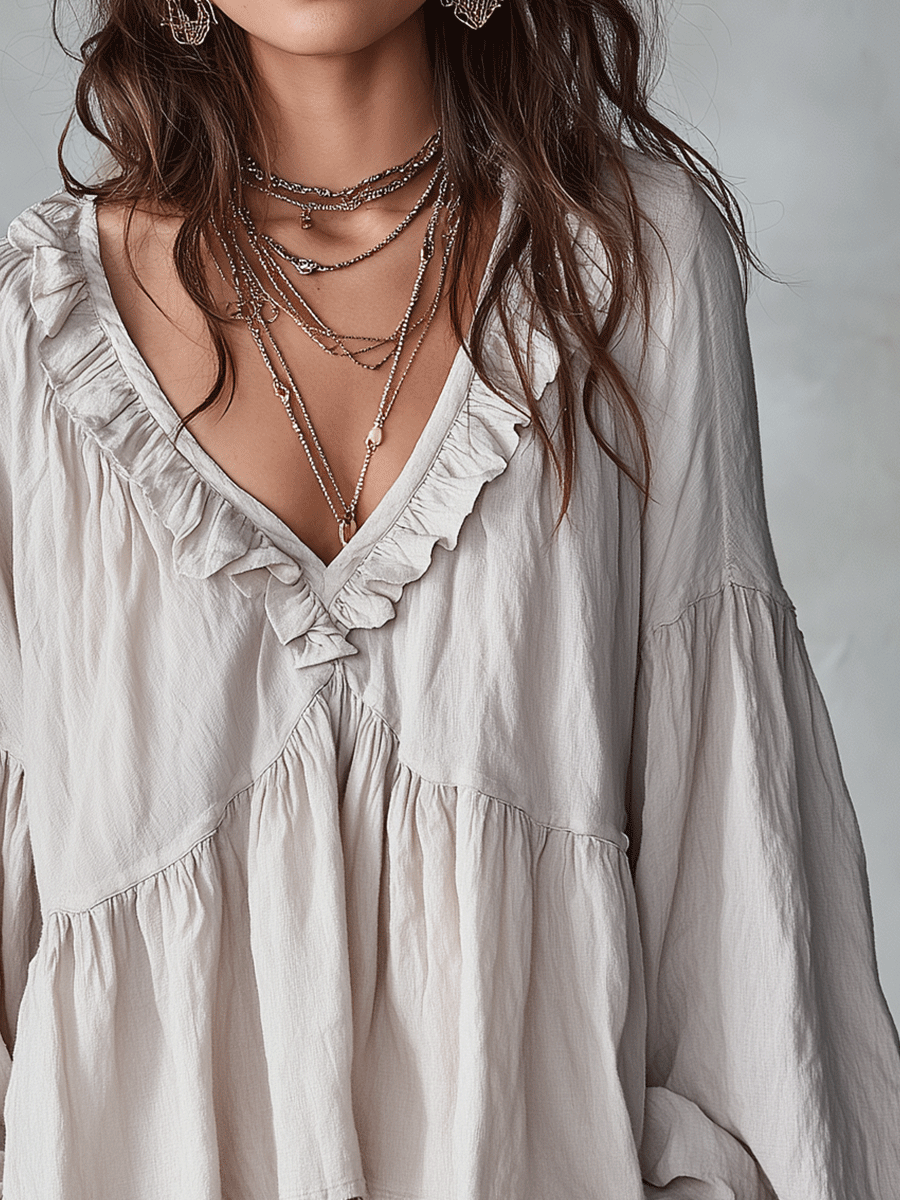 Laurie | Airy Vintage-Inspired Ruffle Soft Ruffle Bohemian Blouse