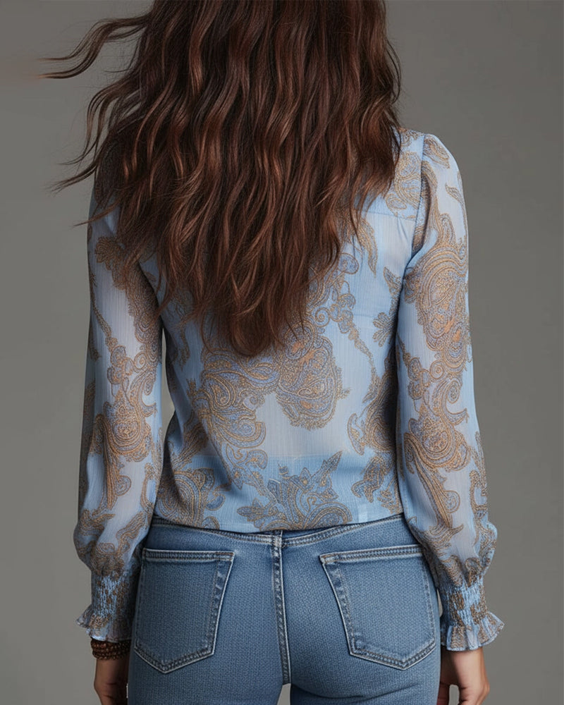 Katie | Refined Blouse with Half-Zip and Ruffles