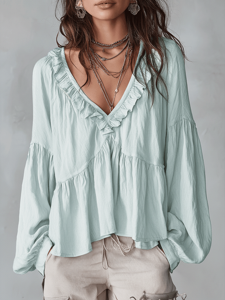 Laurie | Airy Vintage-Inspired Ruffle Soft Ruffle Bohemian Blouse