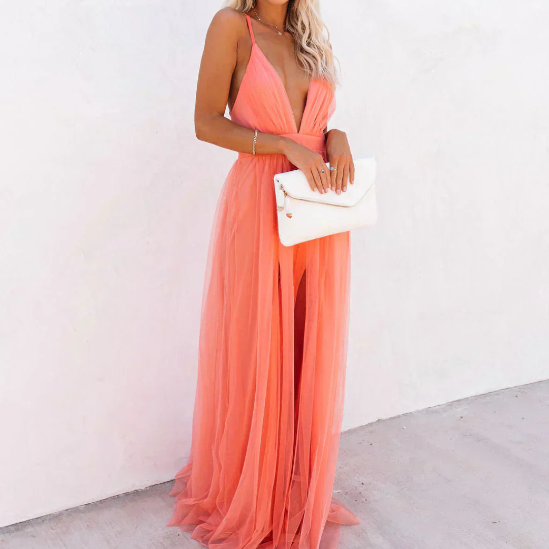Daphne | Coral Light Maxi Dress