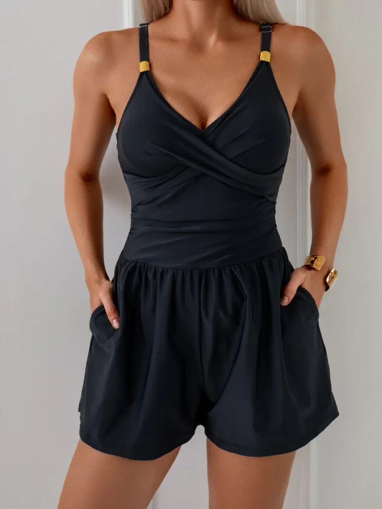 Sloane | Monochrome terry cloth swimsuit with pockets