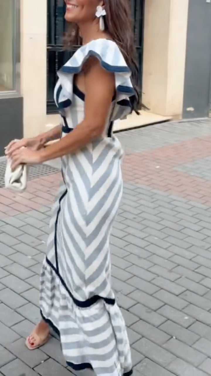 Divina | Retro Striped Maxi Dress