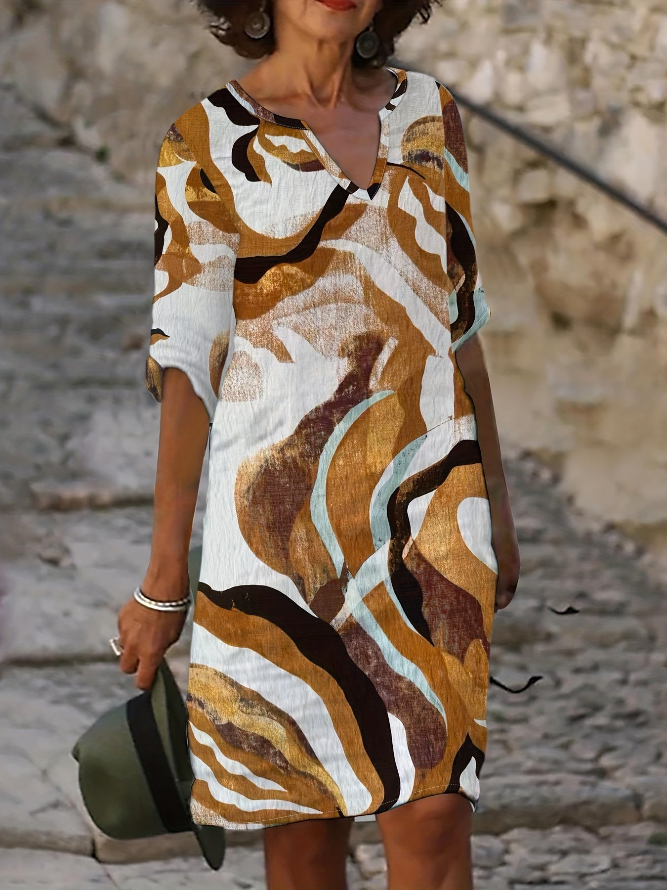 Pauleen | Printed V-Neck Midi Dress