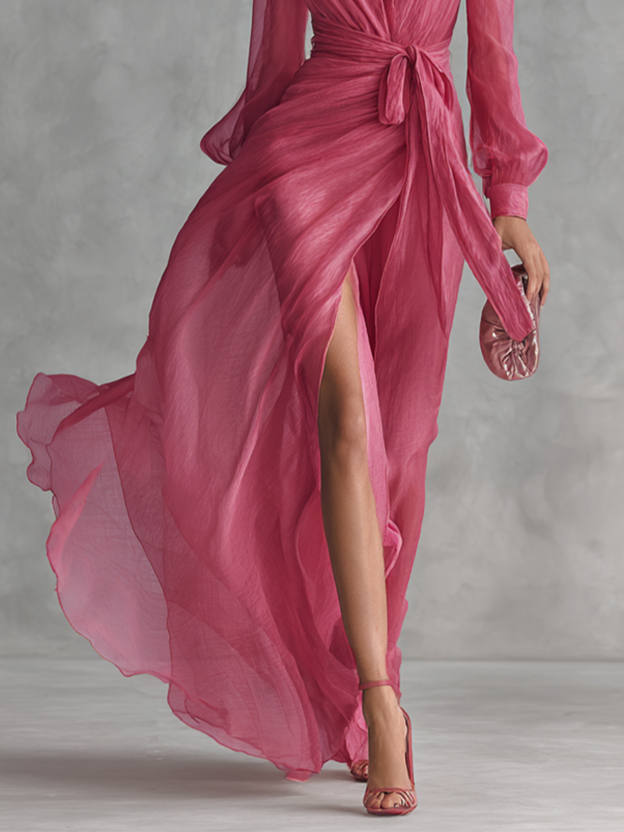 Charlie | Pink Chiffon Dress V-Neck
