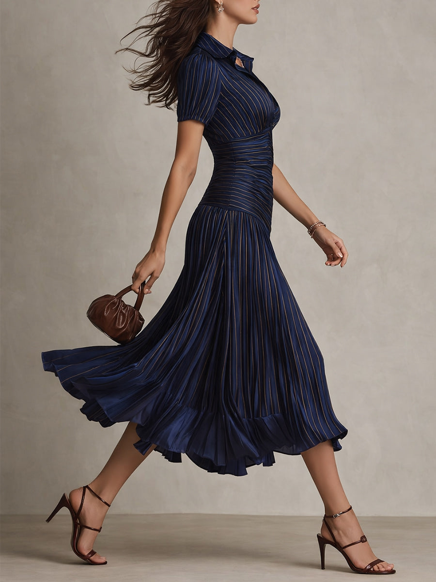 Adriana | Retro Striped Satin Midi Dress