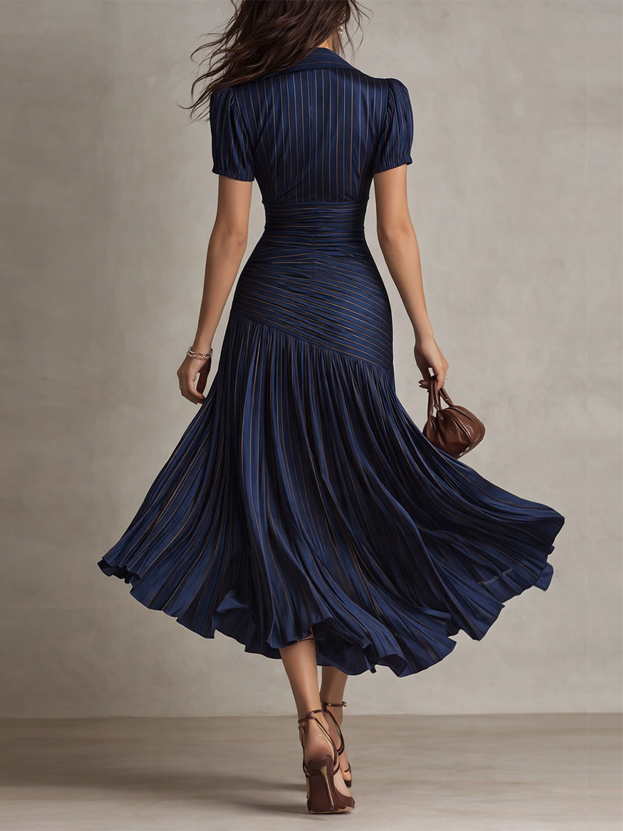 Adriana | Retro Striped Satin Midi Dress