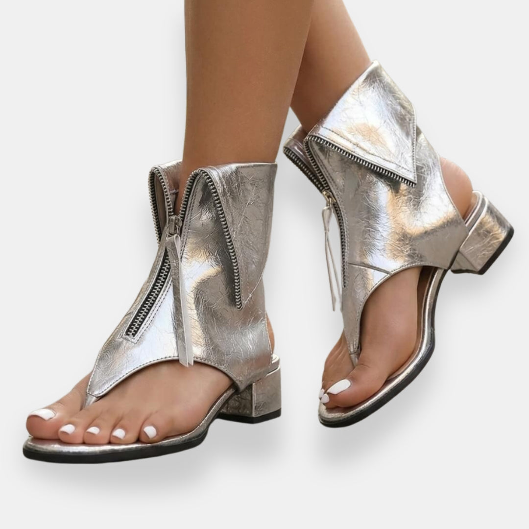 Olliana | Metallic Zip Sandals