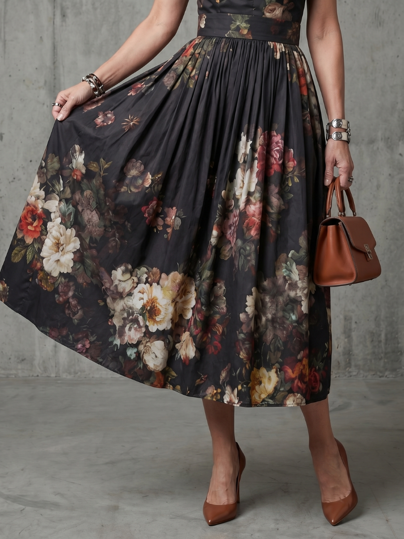 Greta | High Neck Keyhole Floral Midi Dress