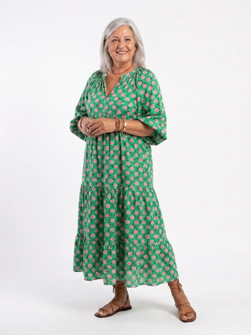 Francesca | Floral Print V-Neck Tiered Midi Dress