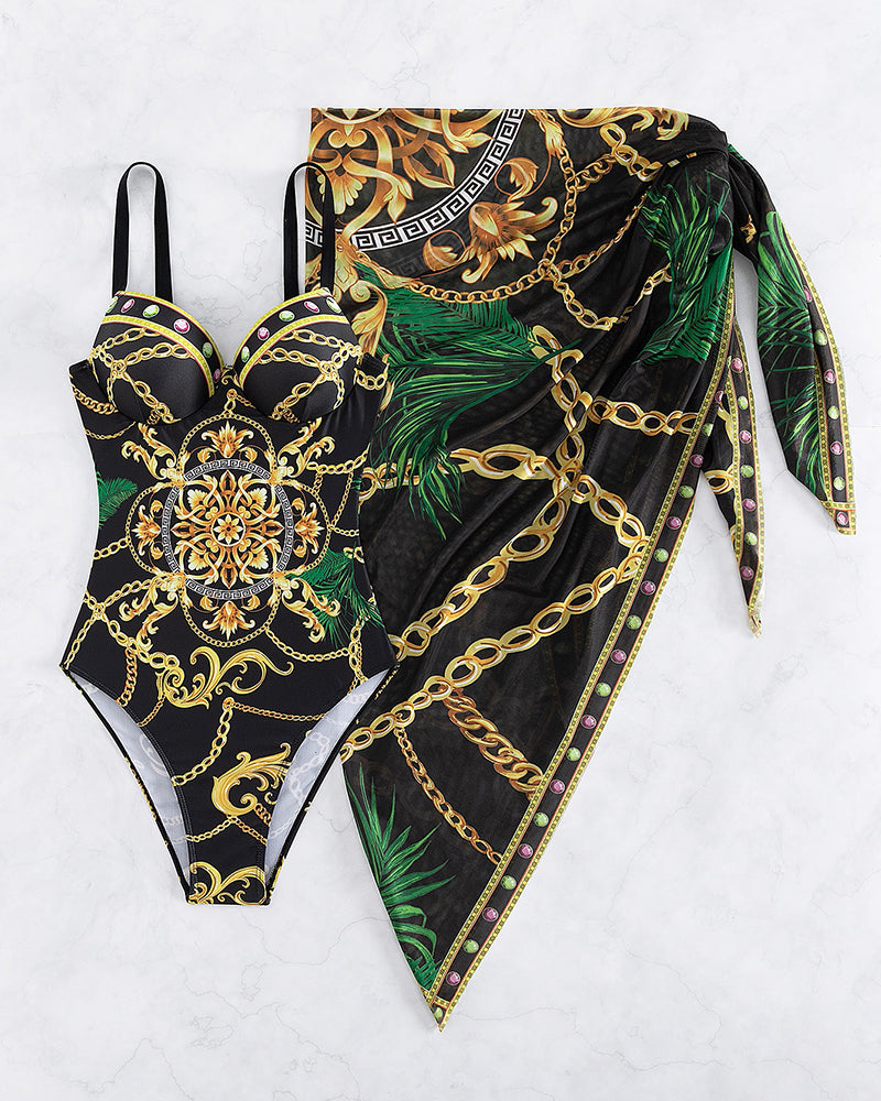 Darius | One-piece swimsuit with push-up effect and matching sarong