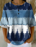 Women's Retro Geometric Patchwork Abstraction Patterns Art Print Casual Waffle Cotton Shirt