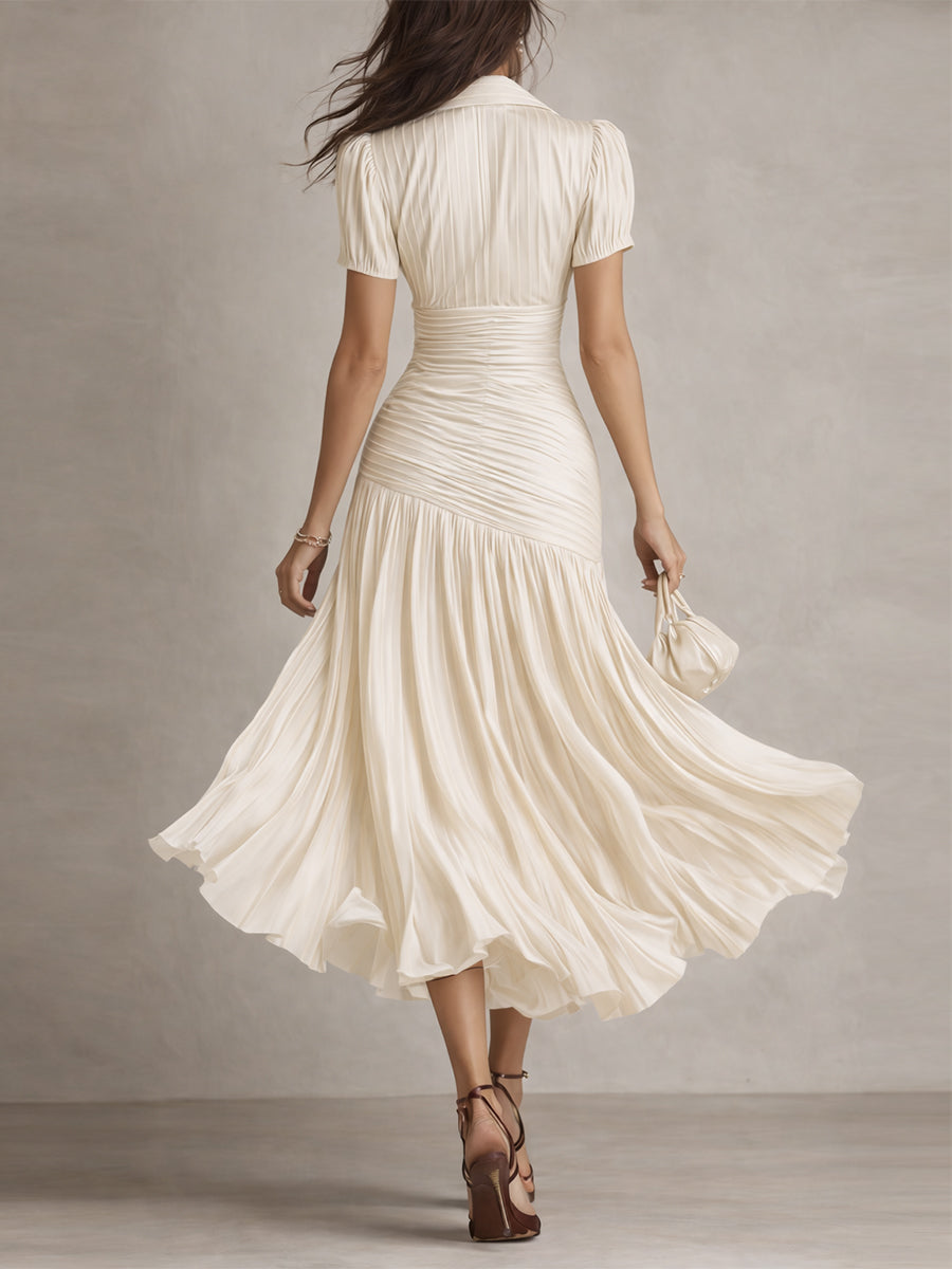 Adriana | Retro Striped Satin Midi Dress