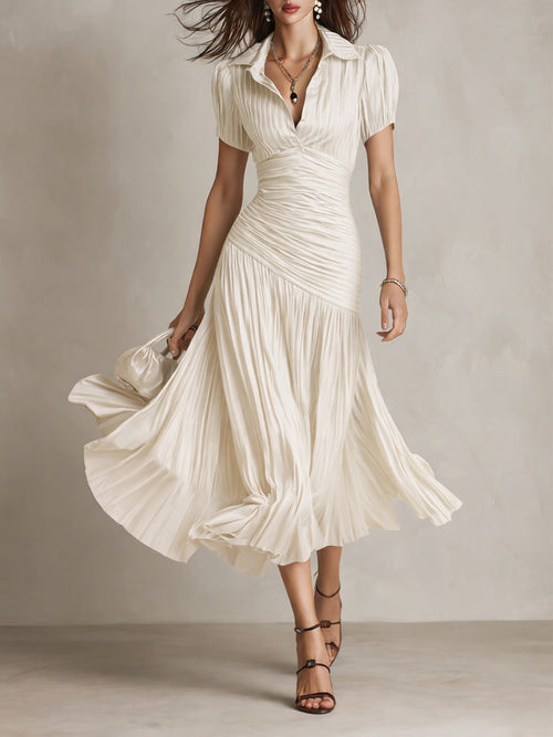 Adriana | Retro Striped Satin Midi Dress
