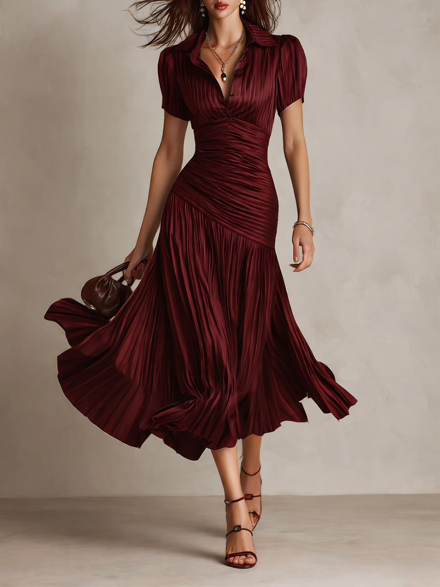 Adriana | Retro Striped Satin Midi Dress