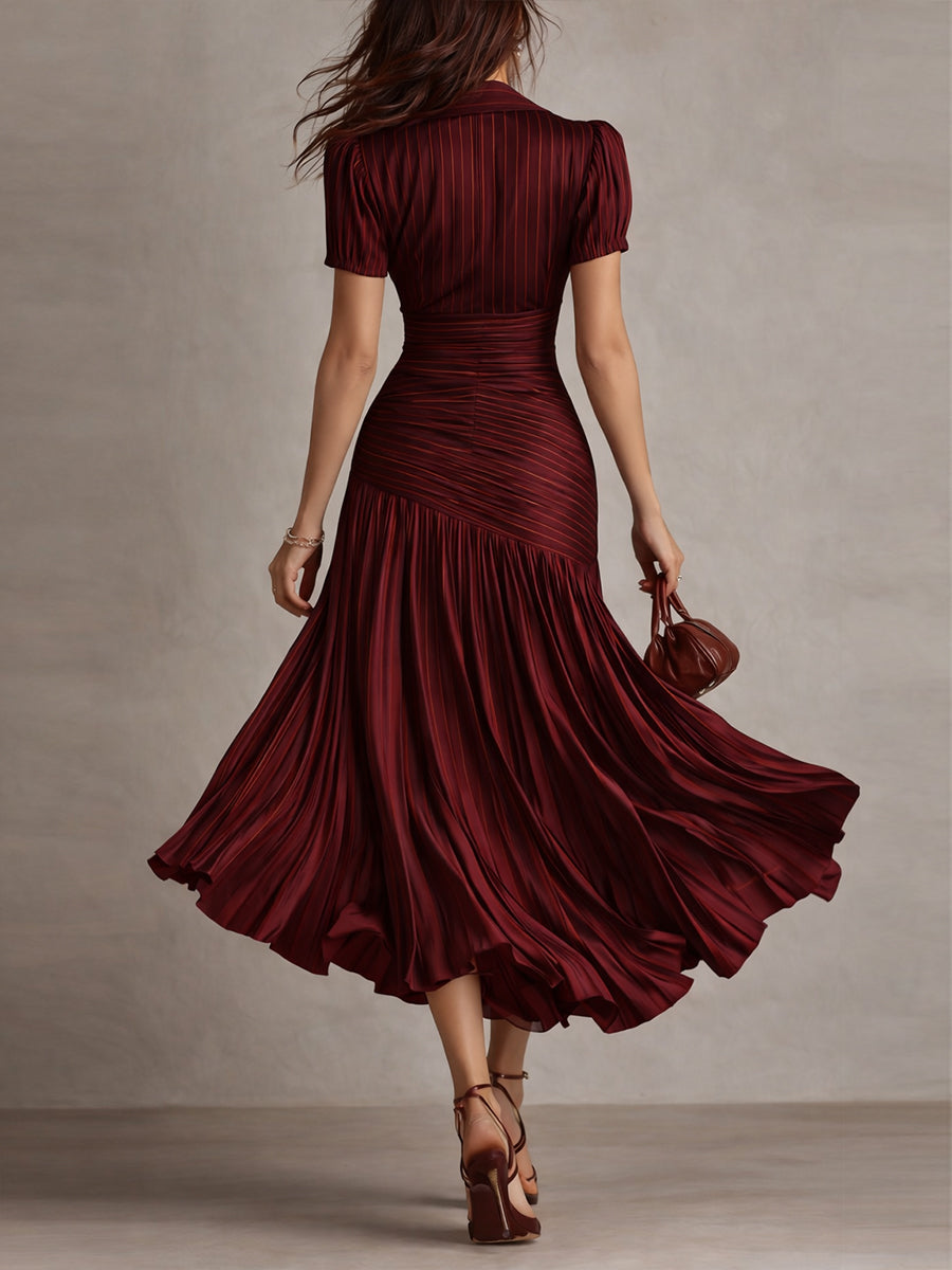 Adriana | Retro Striped Satin Midi Dress