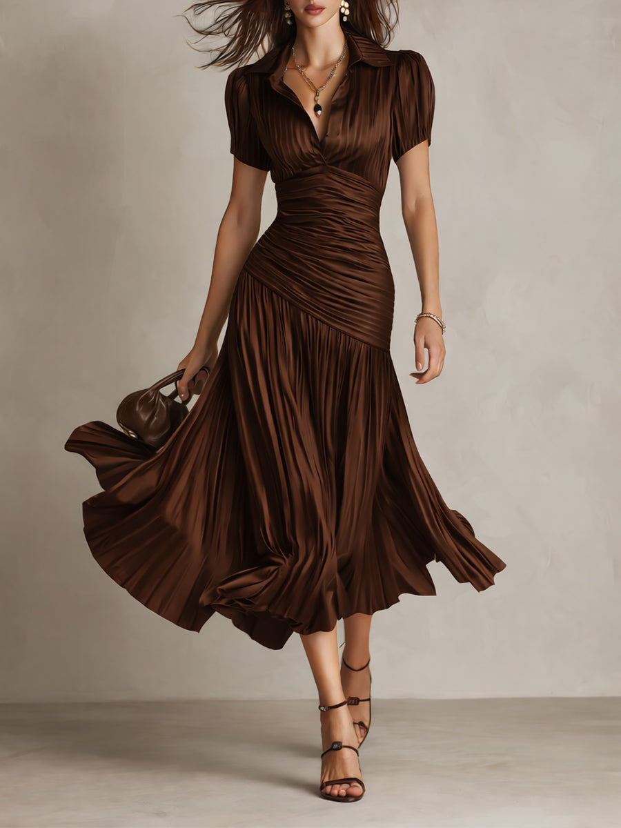 Adriana | Retro Striped Satin Midi Dress