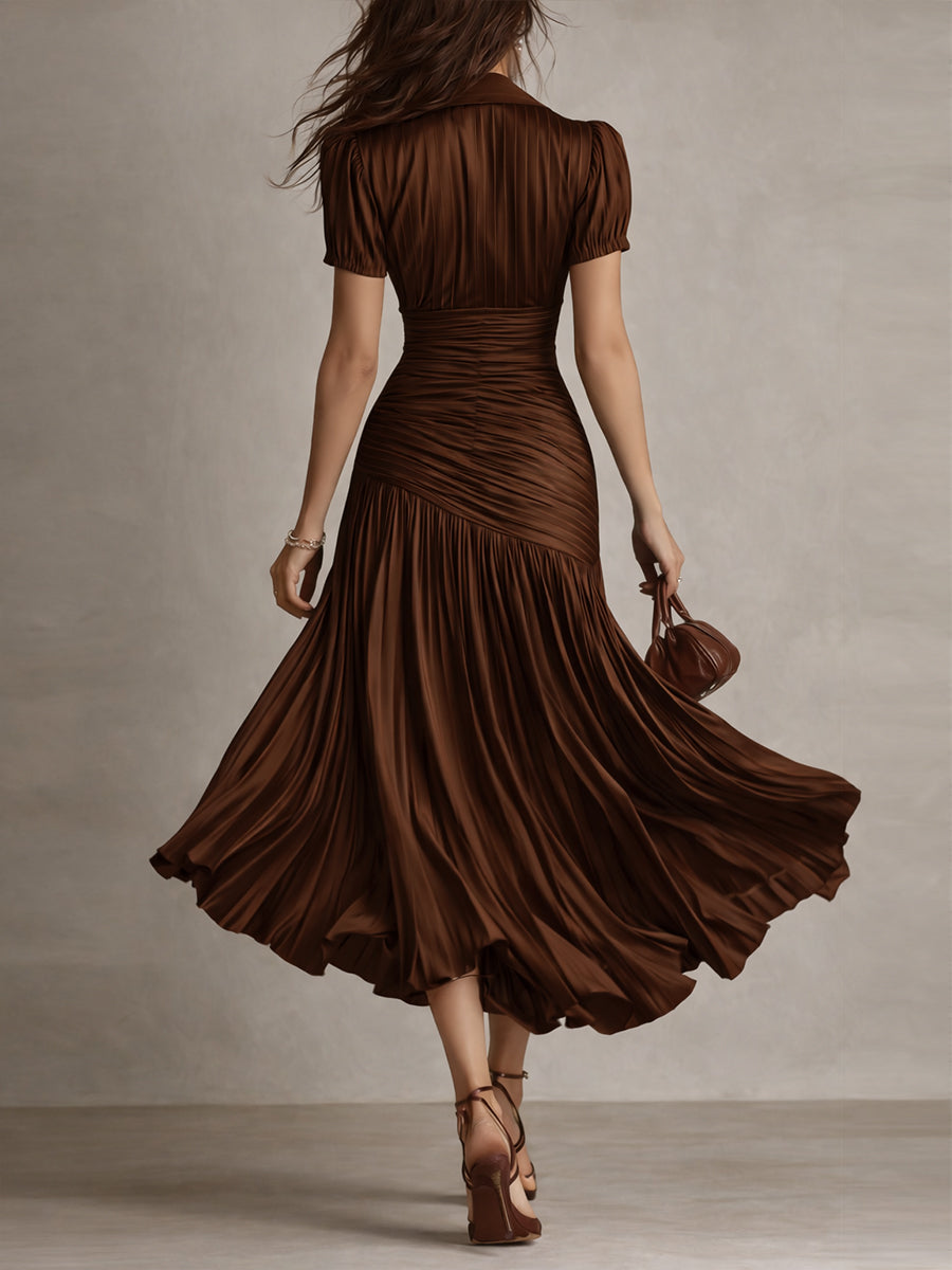 Adriana | Retro Striped Satin Midi Dress