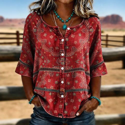 Aurore | Vintage Blouse with Ethnic Print