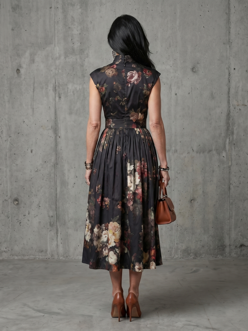 Greta | High Neck Keyhole Floral Midi Dress