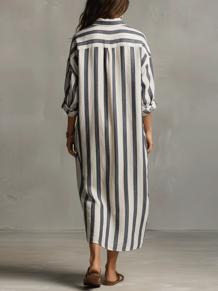 Angelica | Casual Striped Shirt Bohemian Style Maxi Dress