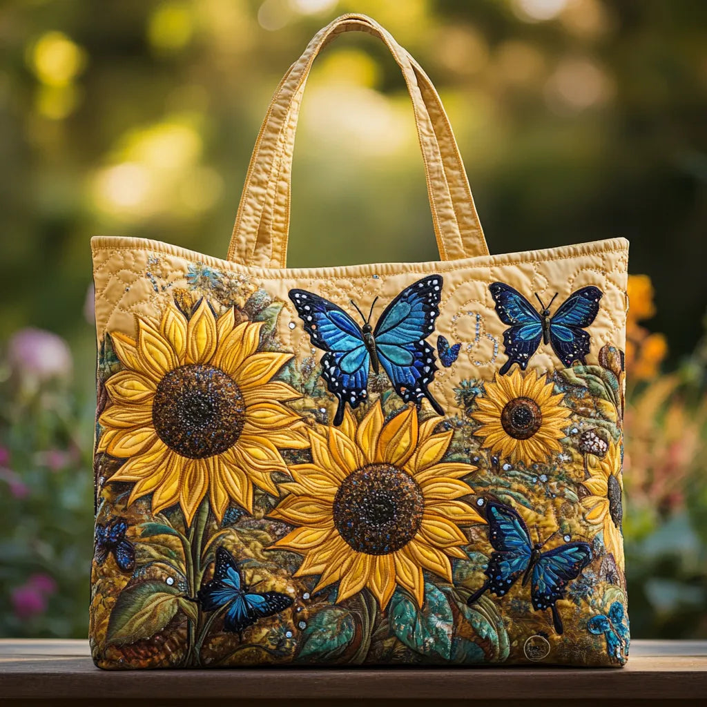 Bean | Artisanal Tote Bag Sunflowers and Blue Butterflies