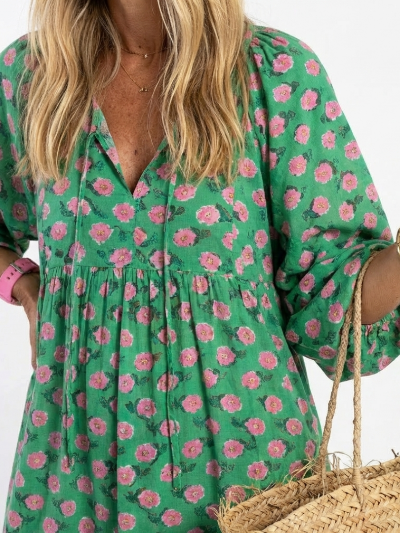 Francesca | Floral Print V-Neck Tiered Midi Dress