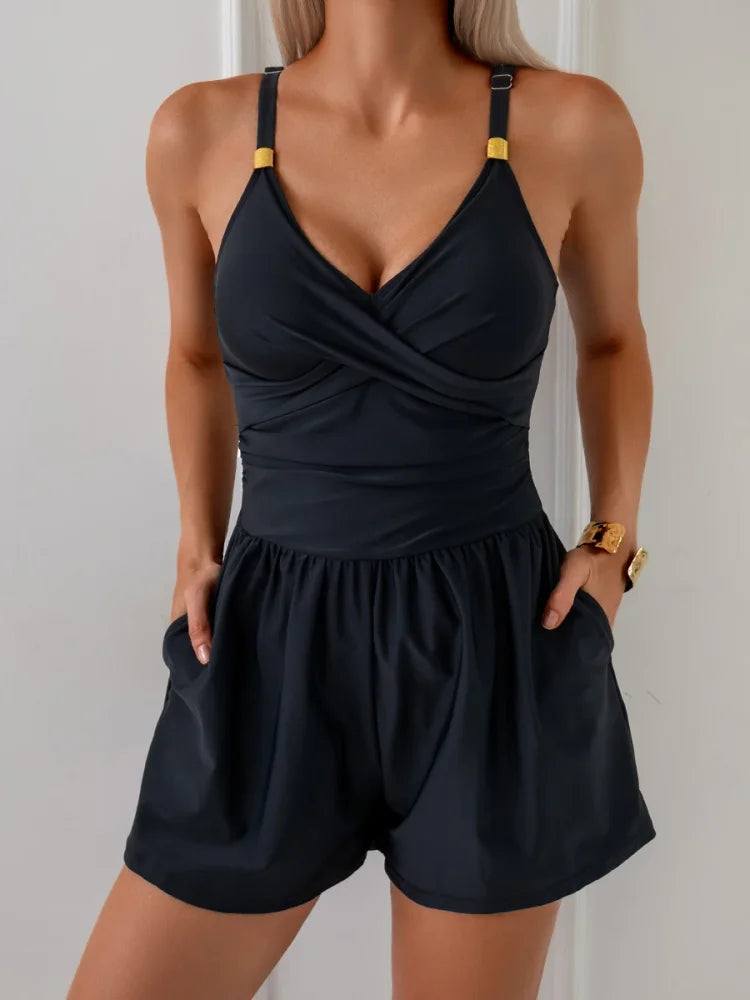 Sloane | Monochrome terry cloth swimsuit with pockets
