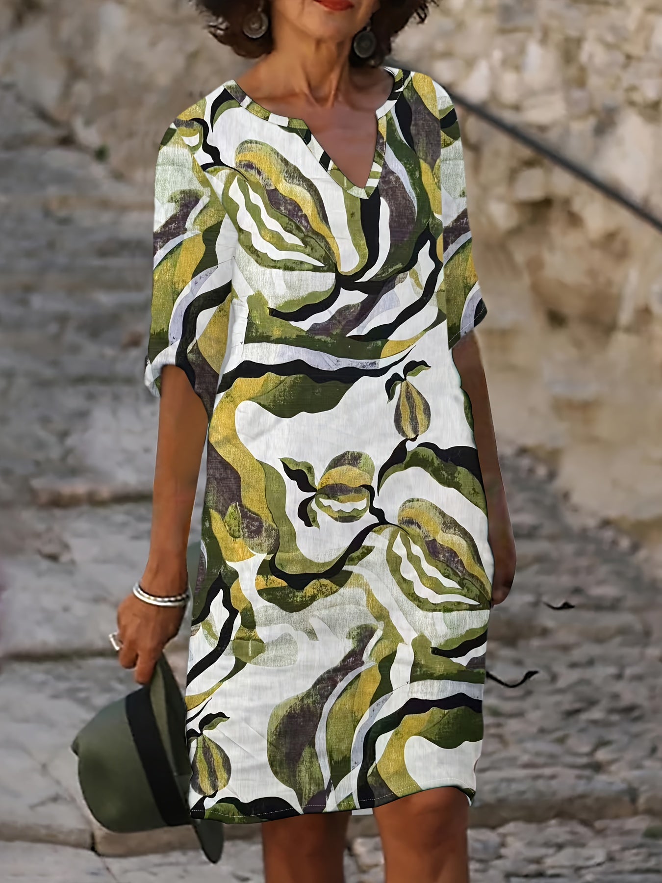 Pauleen | Printed V-Neck Midi Dress